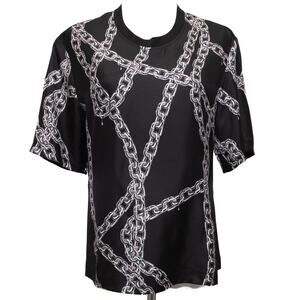 Louis Vuitton Black Chain Print Silk Cotton Crew Neck Top Size Medium